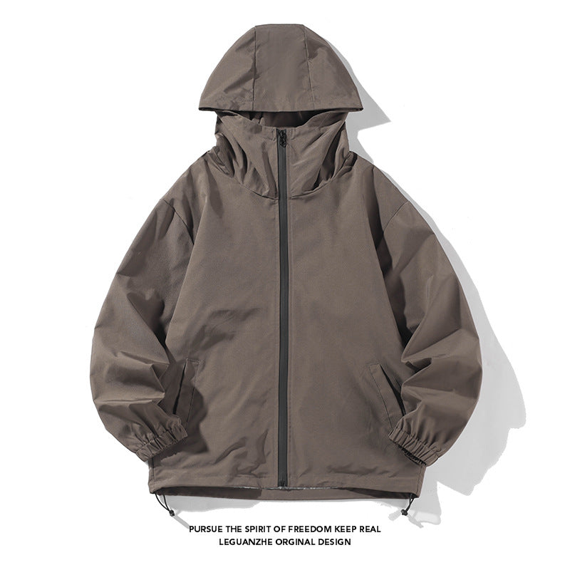 Men's Cross-border waterproof jacket couple trend casual hooded jacket solid color