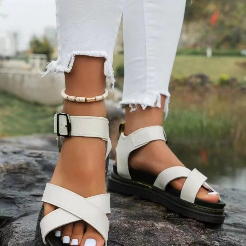 Women Sandals Summer Heels Muffins Shoe Female Large Size Flat Sandals 2024 Women's Beach Fashion Black Platform Sandalias