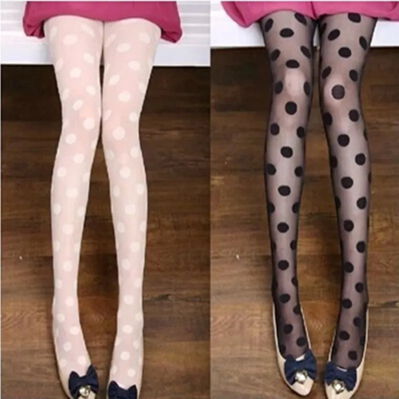 Women Polka Dot Print Stocking Women Sexy Tights Fishnet Mesh Seamless Pantyhose Nylon Black White Nightclub Female Ladies Silk Tights