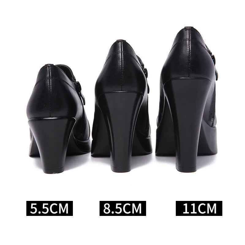 Women Hot Heels Platform Pumps Women 2024 Fall Black Split Leather Shoes High Heels for Thin Feet Office Model Mom