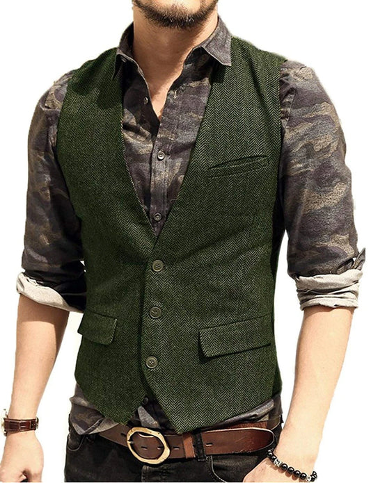 Men's Suit Vest Black Grey Wool Tweed Waistcoat Jacket Slim Fit Like Business Groomman Clothing Man For Wedding Vests