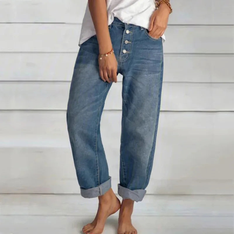 Frauen Jeans 2024 Frühling Übergroßen frauen Denim Hosen Blau Taschen Empire-taille Breite bein Jeans Lose Hosen Weibliche Sommer lässige Mode Dame