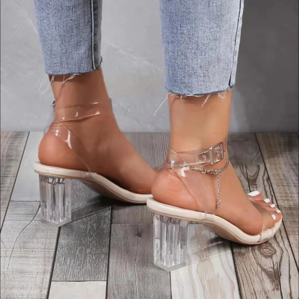 Frauen PVC Gelee Kristall Chunky Ferse Transparent Sandalen Mode Sexy Sommer High Heels Alias ​​Weibliche Pumpen Zapatillas Mujer