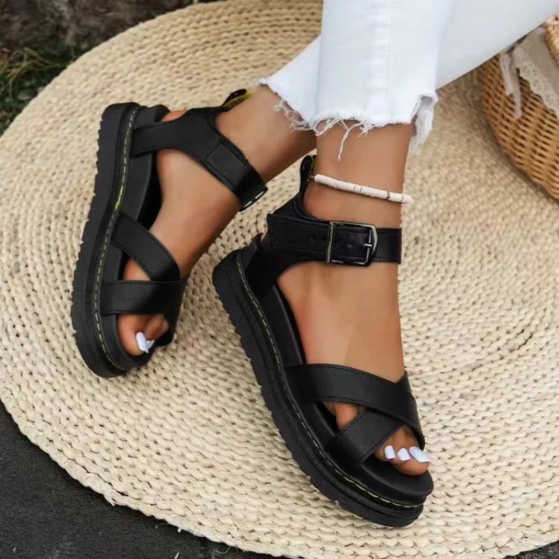 Women Sandals Summer Heels Muffins Shoe Female Large Size Flat Sandals 2024 Women's Beach Fashion Black Platform Sandalias