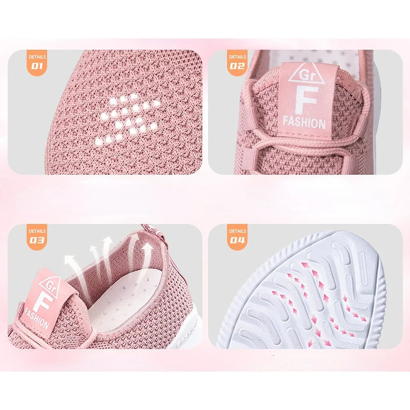 Baskets décontractées pour femmes, chaussures plates respirantes et confortables, à la mode, pour la marche, souples et polyvalentes, chaussures de course à lacets, été