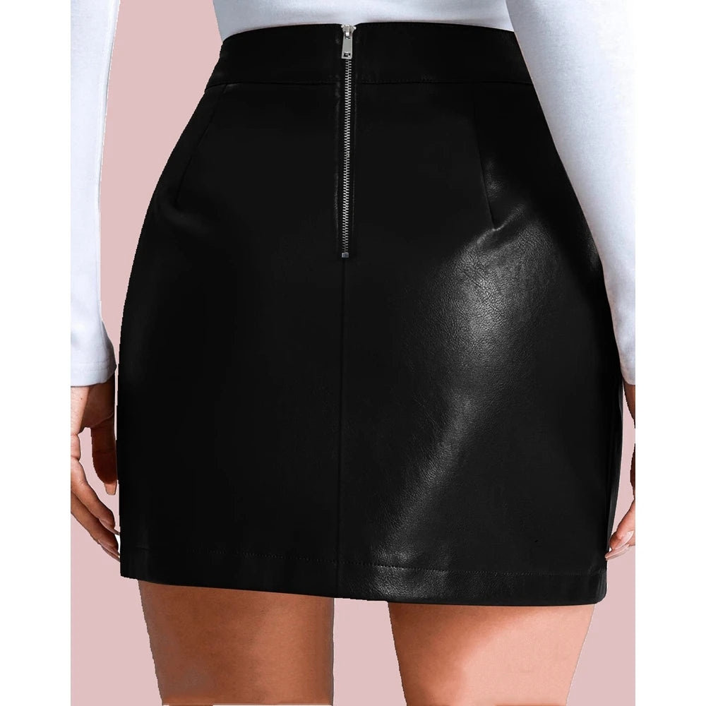 Women Rock 2024 Spring Summer Casual PU Leather Mini Skirts for Women High Waist Short Skirt y2k Streetwear Femme Party Holiday Outfits