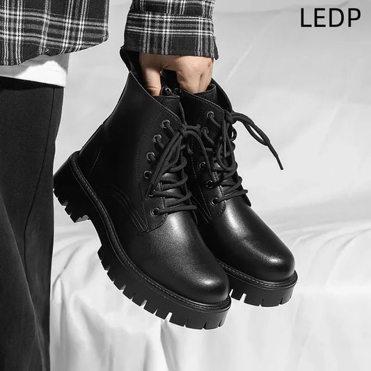 Men's High-top Boots Tooling Leather Shoes British Style Zipper Boots Large Size Non-slip Trendy All-match Fashion Outdoor