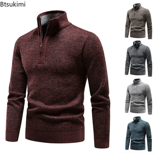 2024 männer FleeceThicker Pullover Halb Zipper Rollkragen Warme PulloverTops Qualität Männlichen Gestrickte Wolle Pullover für Herbst Winter
