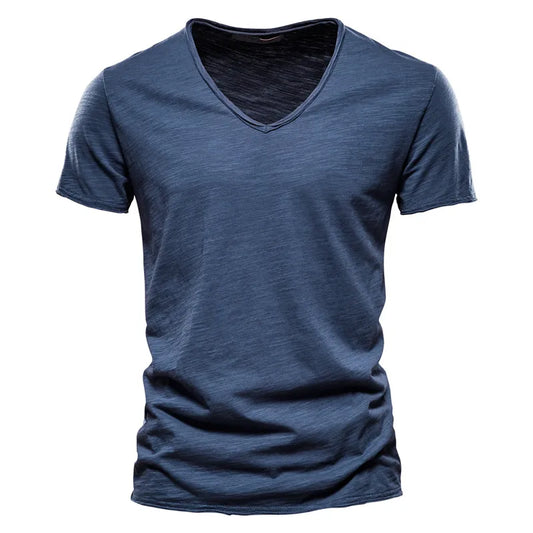 Men's-Shirt AIOPESON 100% Cotton Men T-shirt V-neck Fashion Design Slim Fit Soild T-shirts Male Tops Tees Short Sleeve T Shirt For Men