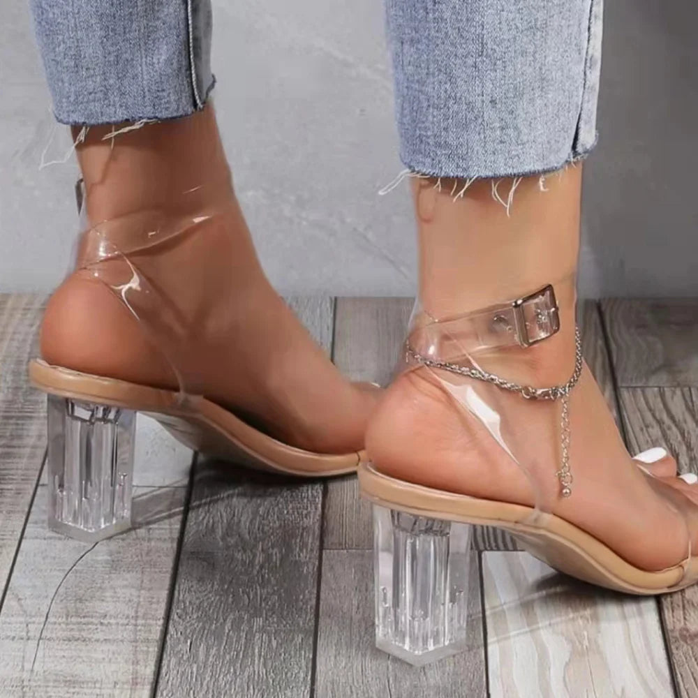 Frauen PVC Gelee Kristall Chunky Ferse Transparent Sandalen Mode Sexy Sommer High Heels Alias ​​Weibliche Pumpen Zapatillas Mujer