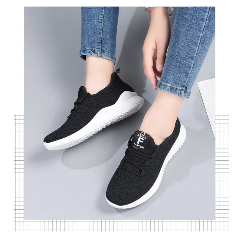 Lässige Turnschuhe für Damen, Sommer, bequem, atmungsaktiv, flache Schuhe, modische Damen-Laufschuhe, weich, vielseitig, mit Schnürung