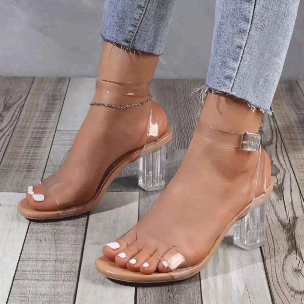 Femmes PVC gelée cristal talon épais sandales transparentes mode Sexy été talons hauts Sandalias femmes pompes Zapatillas Mujer