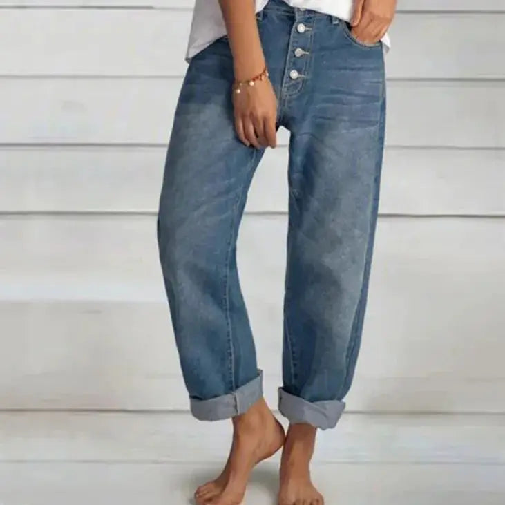 Frauen Jeans 2024 Frühling Übergroßen frauen Denim Hosen Blau Taschen Empire-taille Breite bein Jeans Lose Hosen Weibliche Sommer lässige Mode Dame