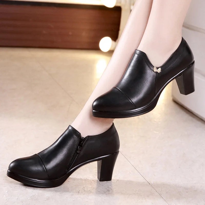 Women Hot Heels Platform Pumps Women 2024 Fall Black Split Leather Shoes High Heels for Thin Feet Office Model Mom