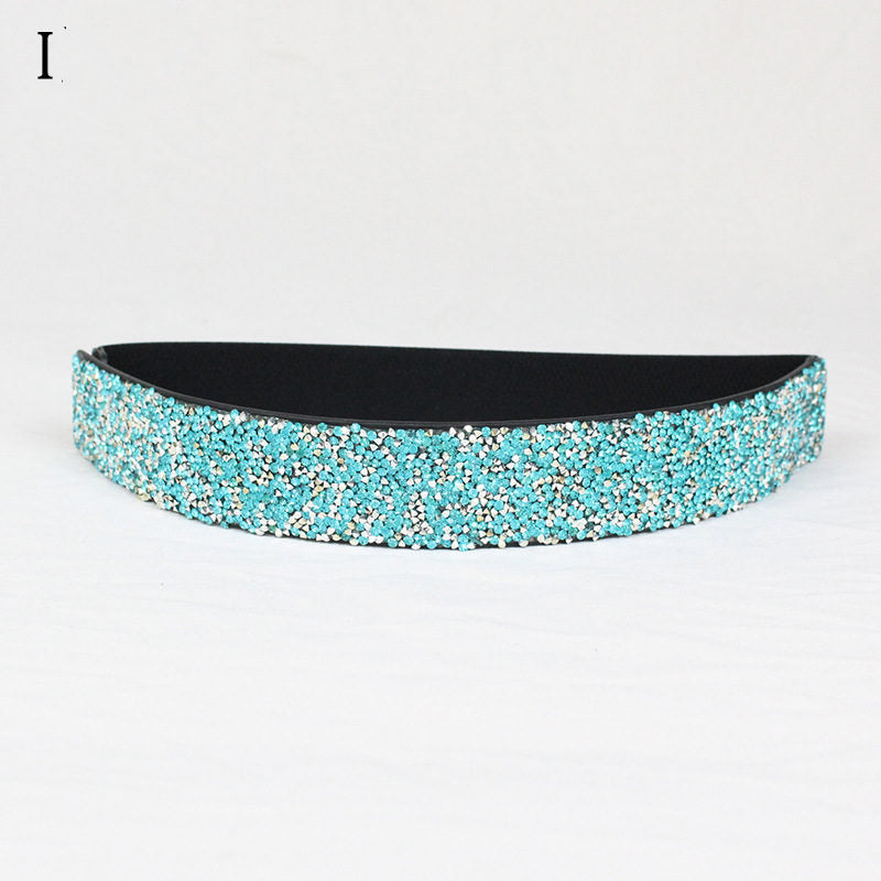 Women's elastic belt with rhinestones, flashing like diamonds