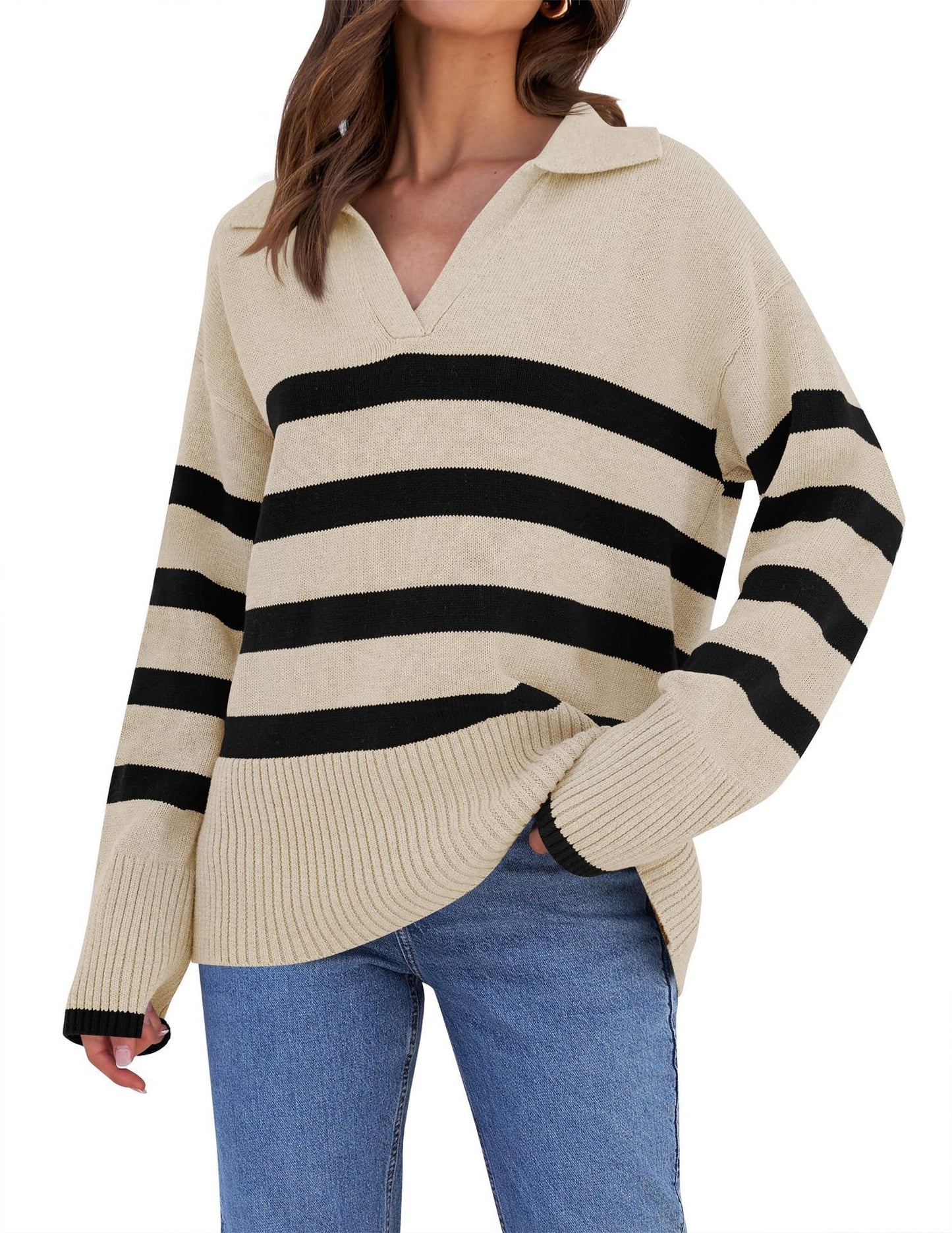 Damen Basic Loose Langarm Herbst und Winter Pullover