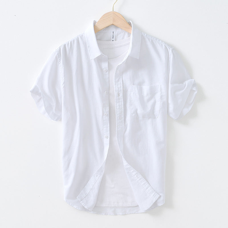 Men's cotton and linen shirt with square collar