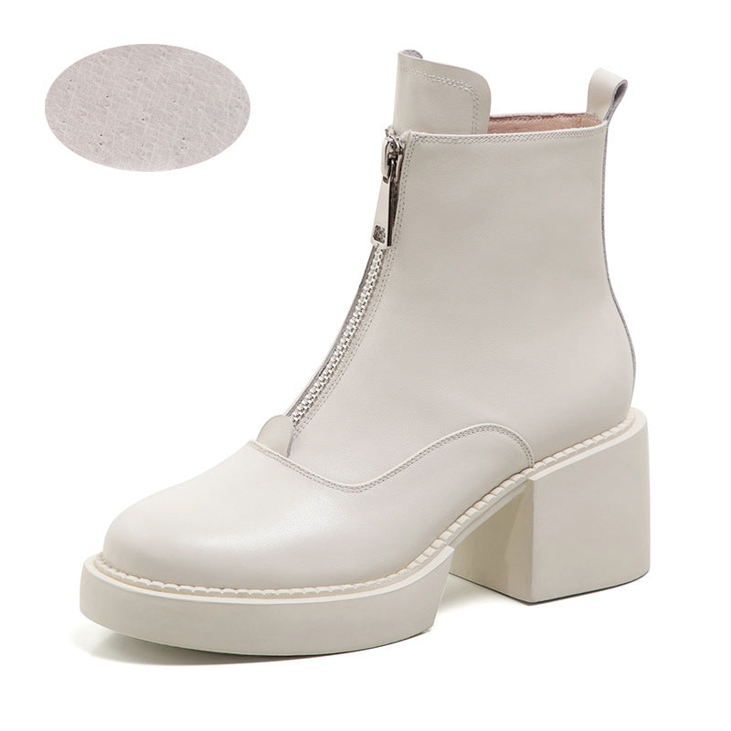 Damen-Stiefeletten aus Leder mit Plateausohle und dickem Absatz