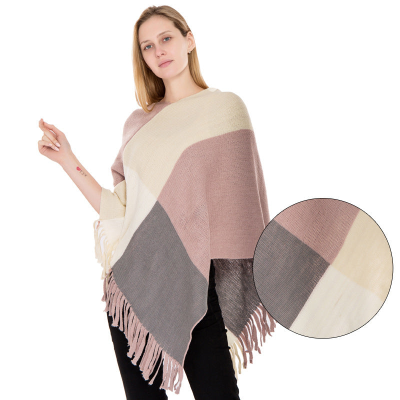 Women's Color Matching Knitted Warm Shawl European And American Autumn And Winter