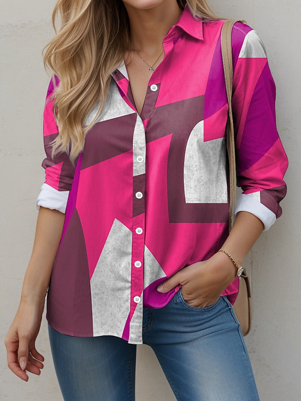 Women's Shirt Colorful Geometric Print 3D Digital Elegant Shirt