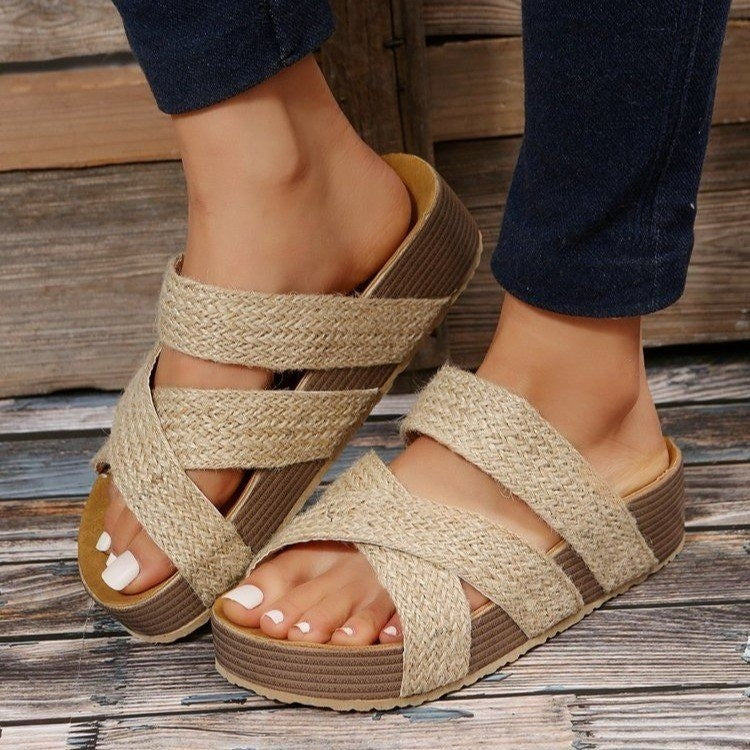 Women Cross-strap Slippers Summer Platform Sandals Women Flat Beach Shoes