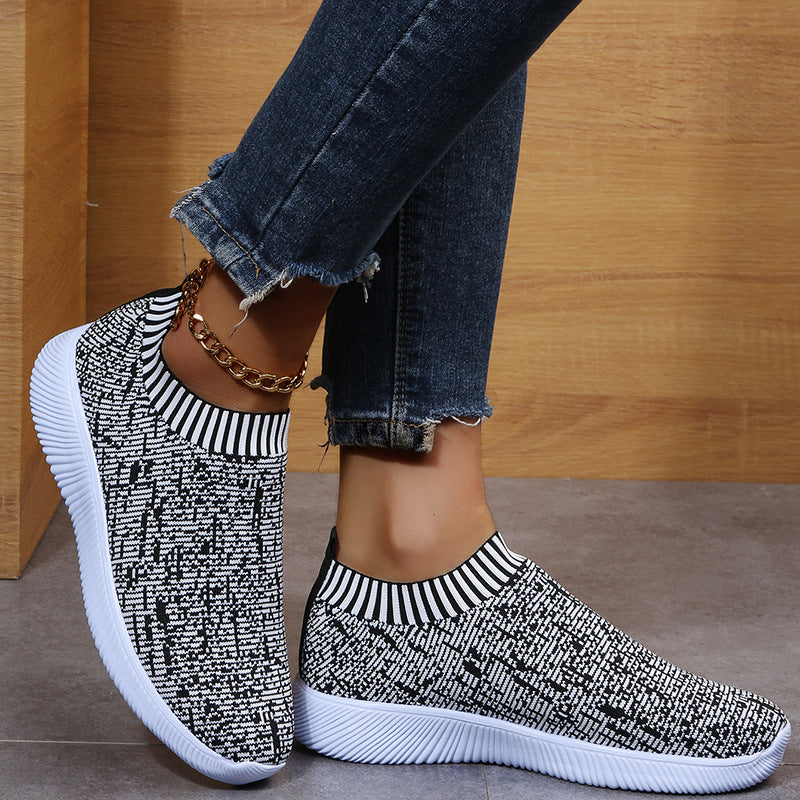 Women's Hot Stripe Knit Sock Shoes Sneakers Running Walking Loafers