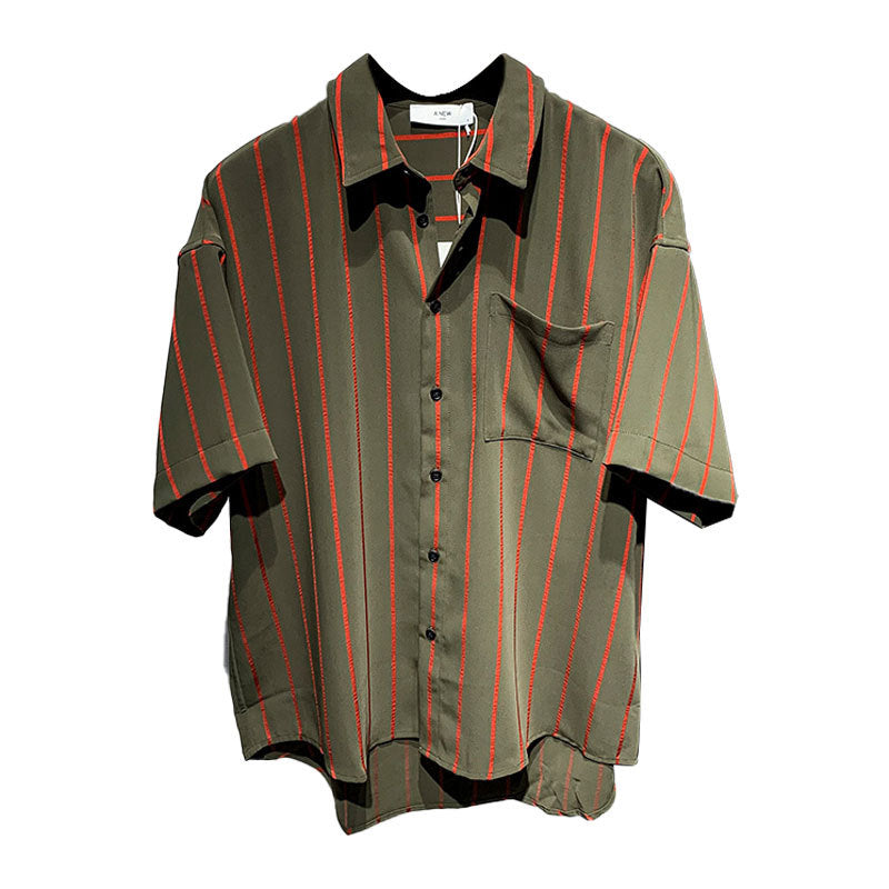 Men's loose, comfortable striped short-sleeved shirt