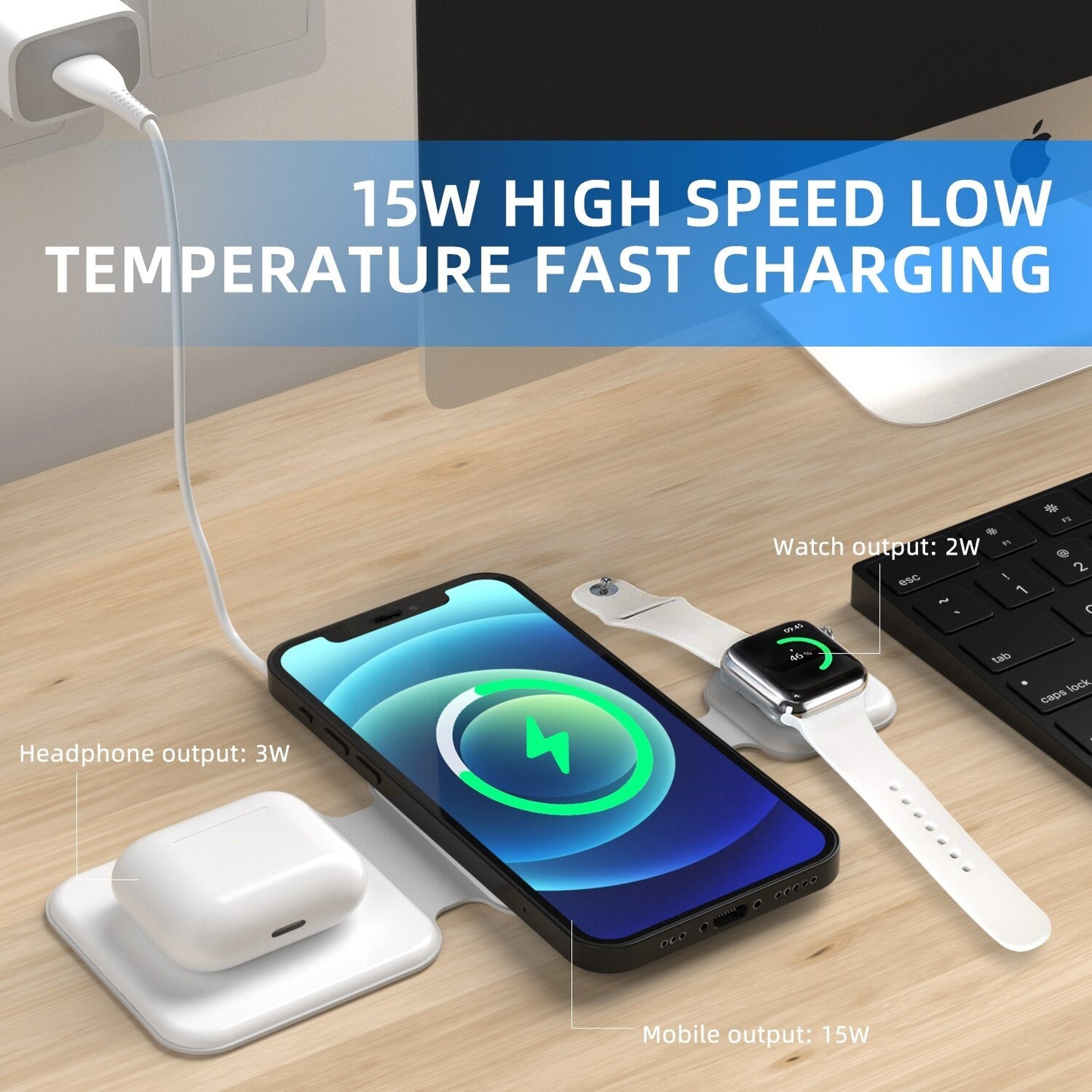 Gadgets 15W 3 in 1 magnetische drahtlose Ladestation Multi-Gerät Klapp magnetisches drahtloses Ladegerät