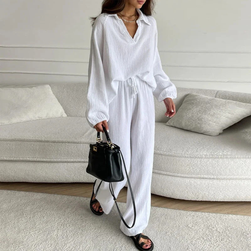 Women Casual Loose Outfit Female Long Sleeve Top Drawstring Trousers