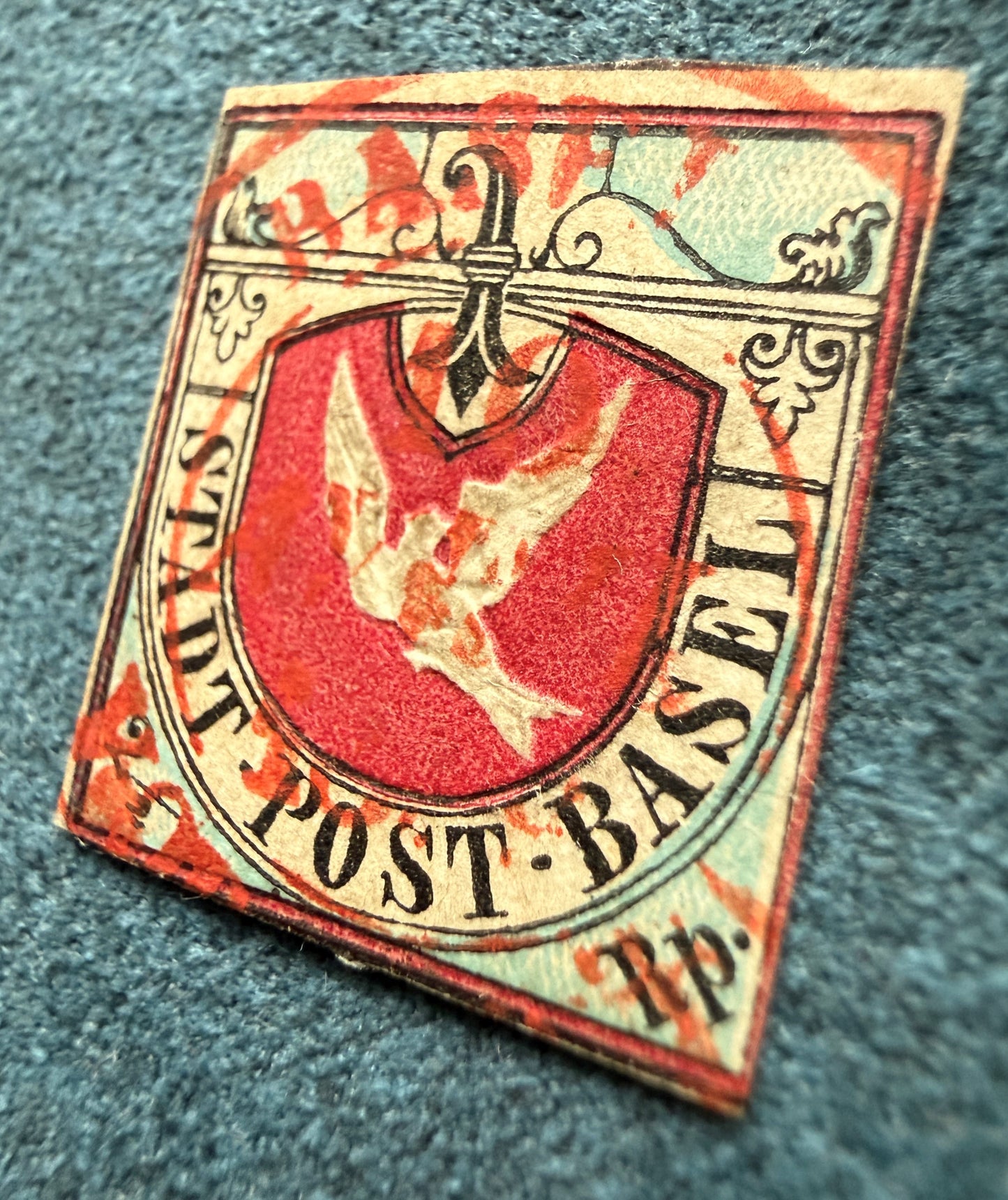 Basler Taube in einwandfreier Erhaltung, Farbenfrisch mit prächtigem Relief und Stempelrarität (Offerte auch auf Ricardo)