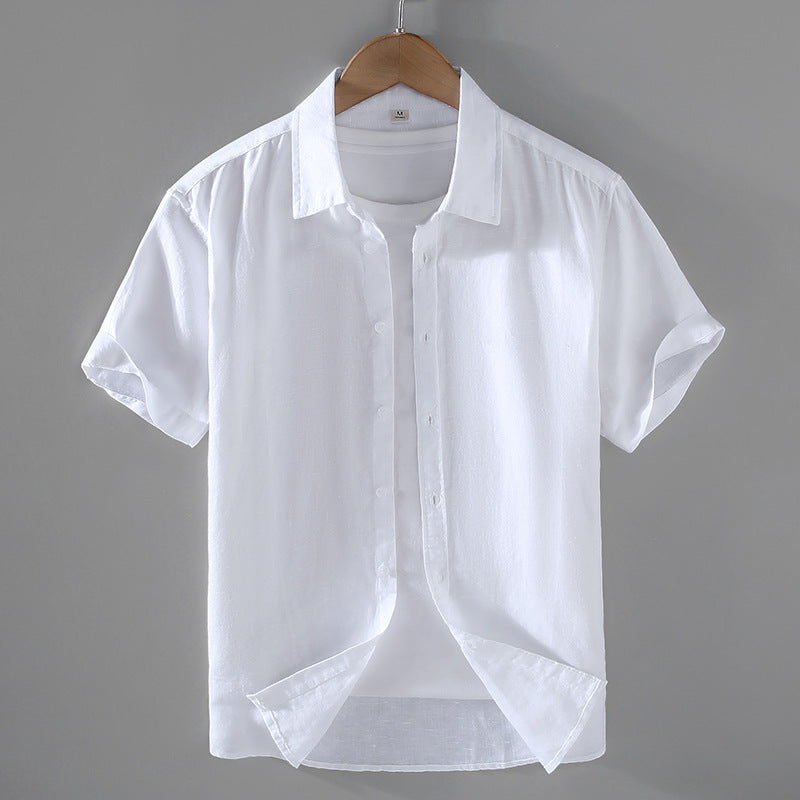 Men Spring And Summer Men's Linen White Long-sleeved Shirt