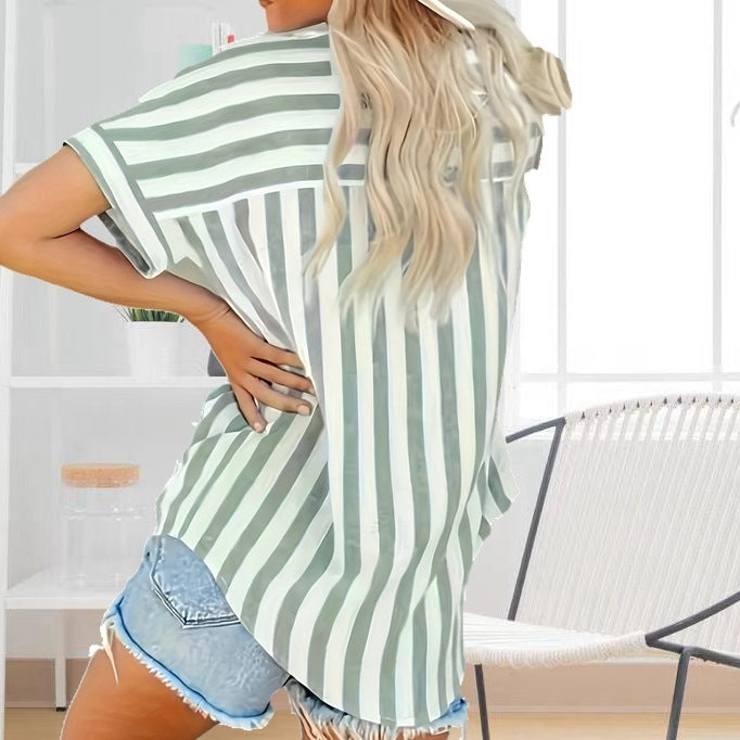 Women's Fashion Elegant Comfortable Button Striped Plus Sizes