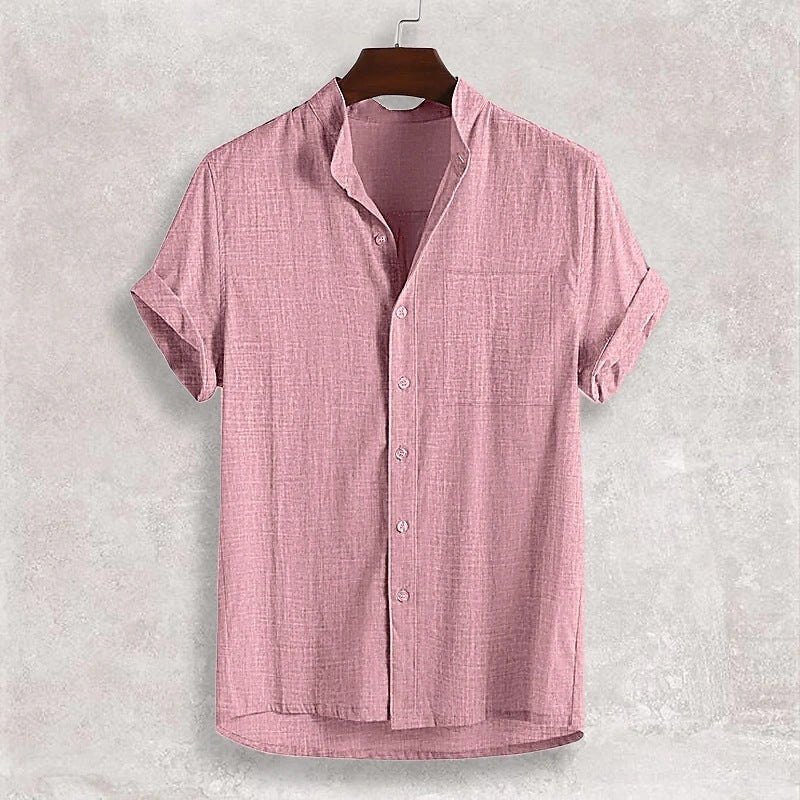 Cardigan da uomo in cotone con collo alto e maniche corte sottili
