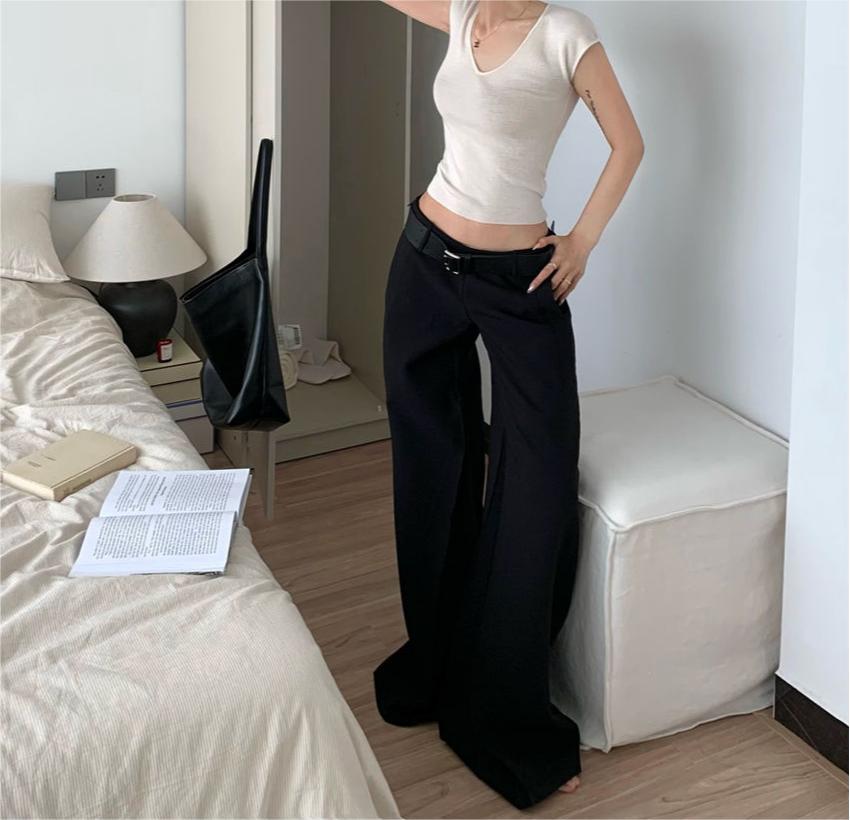 Women Black Hot Girl Low Waist Suit Pants For Women