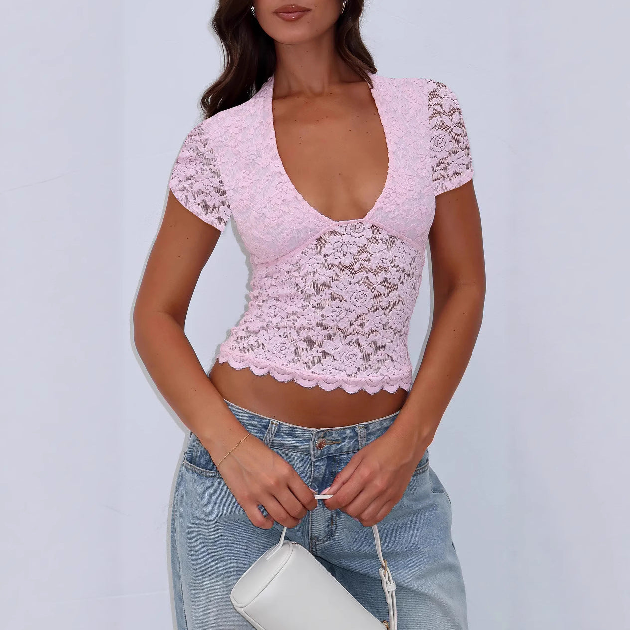 Spitzenbesetztes, Top- Unterteil für Damen