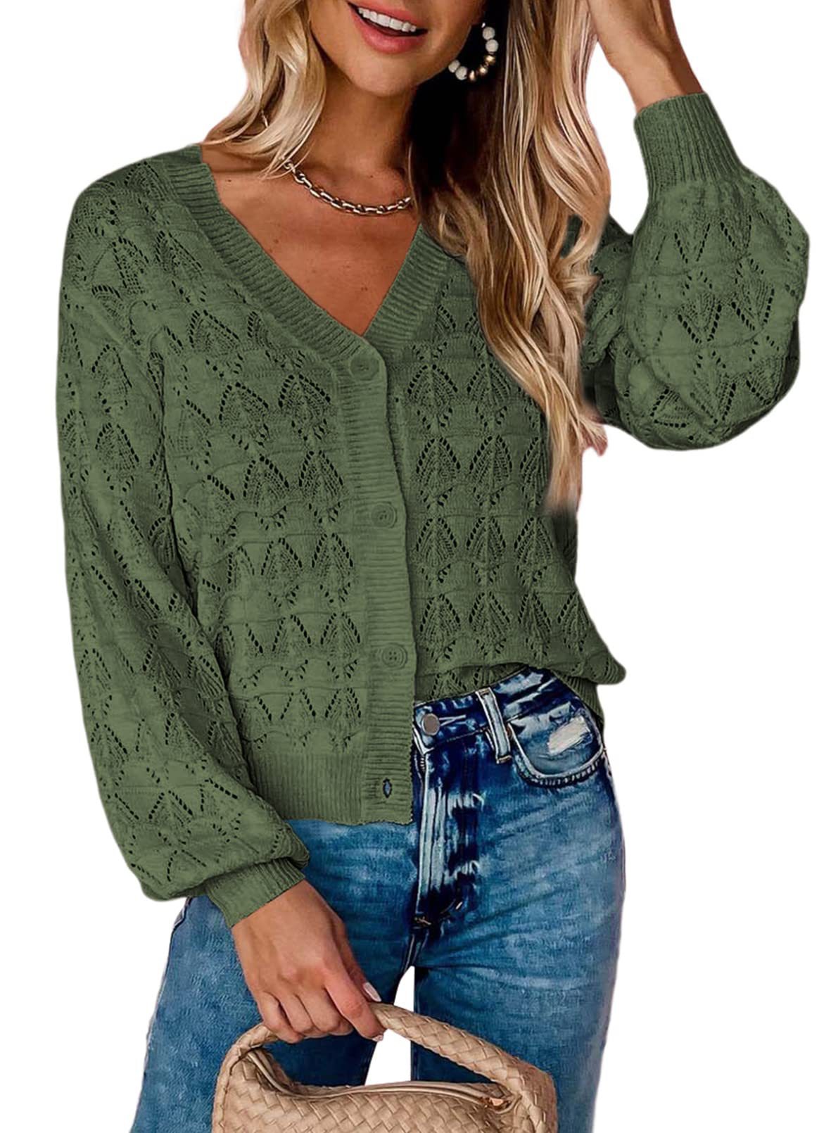 Women Short Cardigan Knitted Sweaters Women Autumn And Winter Long Sleeve Front-open V-neck Button-down Tops Clothes