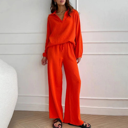 Women Casual Loose Outfit Female Long Sleeve Top Drawstring Trousers