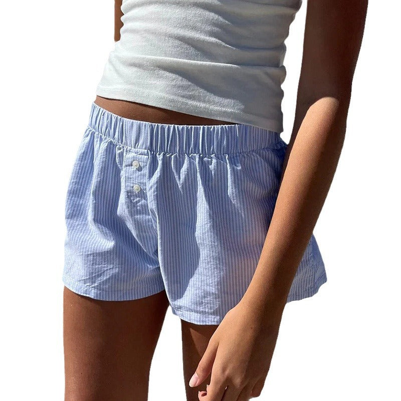 Women -Heim-Freizeit lose gestreifte Kontrast farben shorts