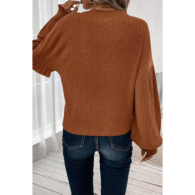 Women Solid Color Drop-shoulder Long-sleeve T-shirt Casual Loose Bottoming Shirt