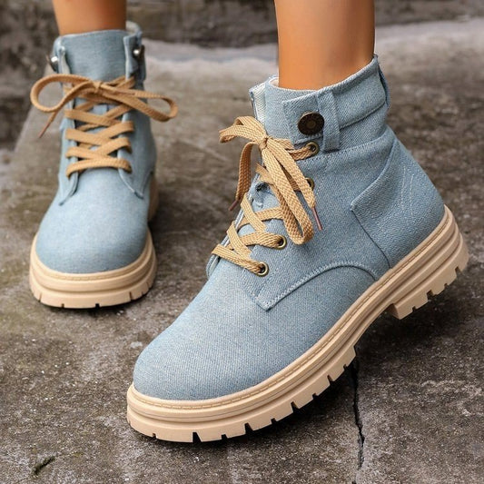 Women Denim Ankle Boots Fashion Platform Cowboy Boots Leisure Fashion Autumn Winter