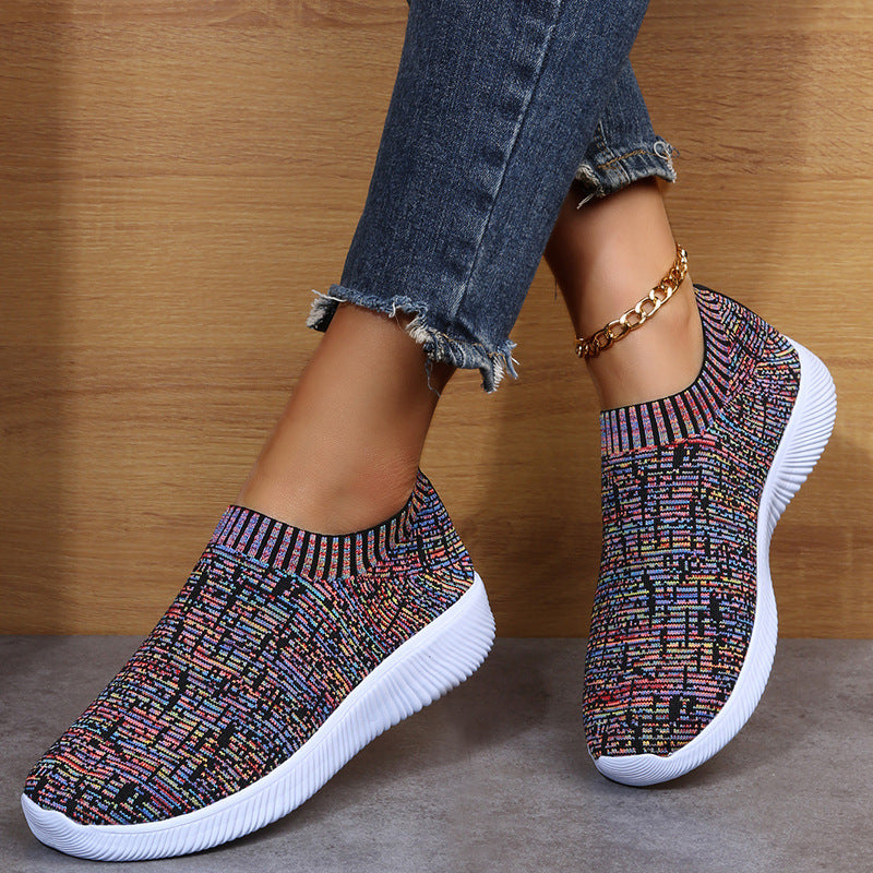 Women's Hot Stripe Knit Sock Shoes Sneakers Running Walking Loafers