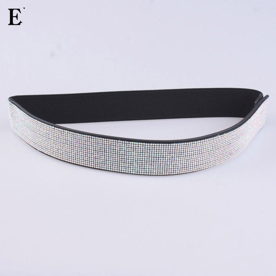 Women's elastic belt with rhinestones, flashing like diamonds