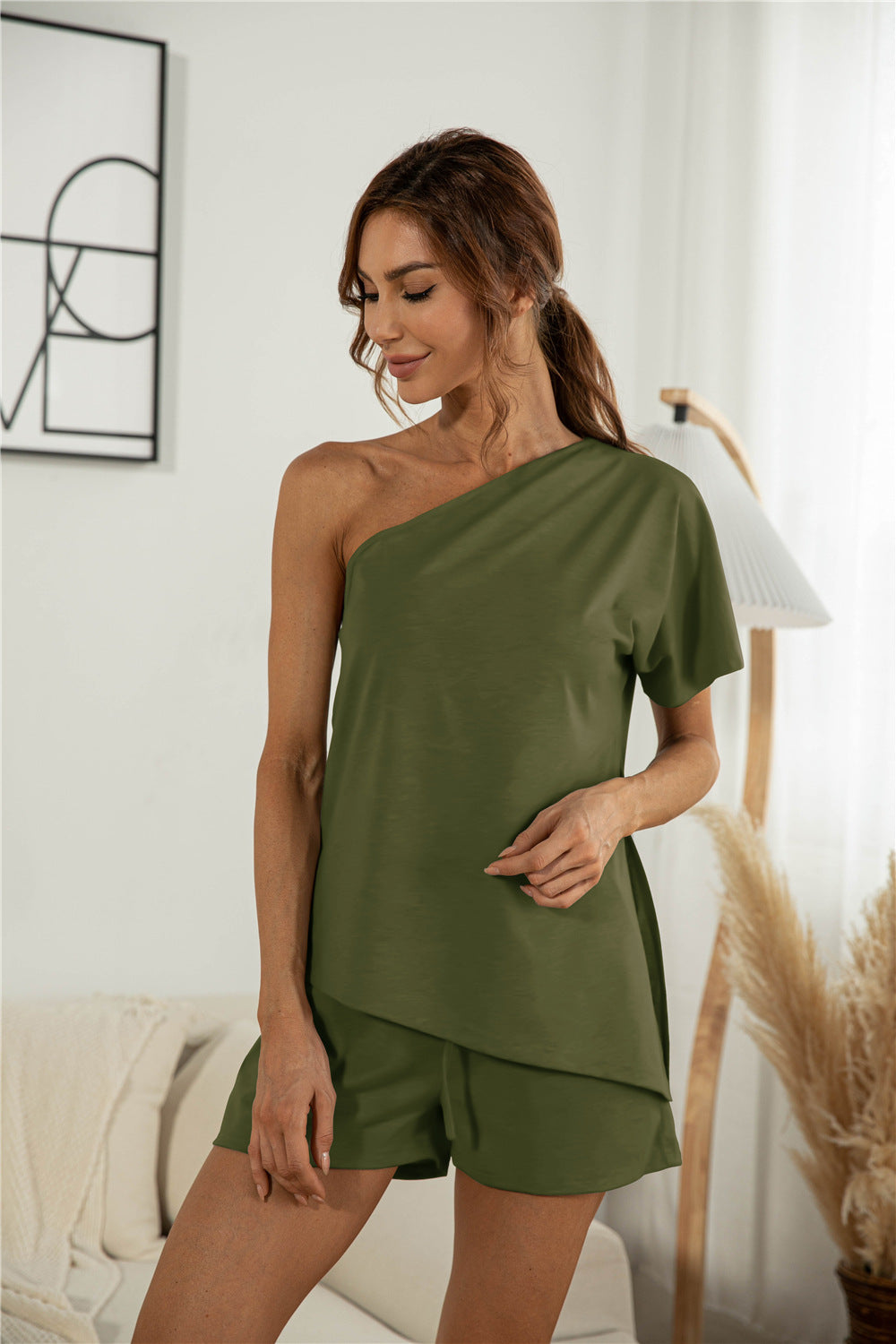 Women's shoulder-free short sleeve, off-the-shoulder two-piece suit