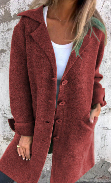 Women's cardigan single-breasted mid-length coat