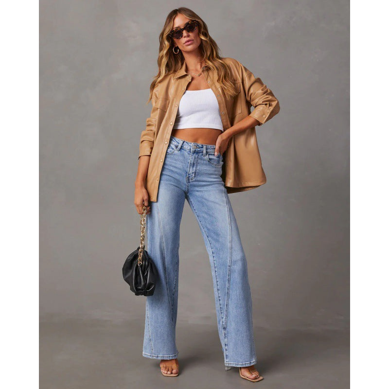 Women's Casual Patchwork Wide Leg Jeans