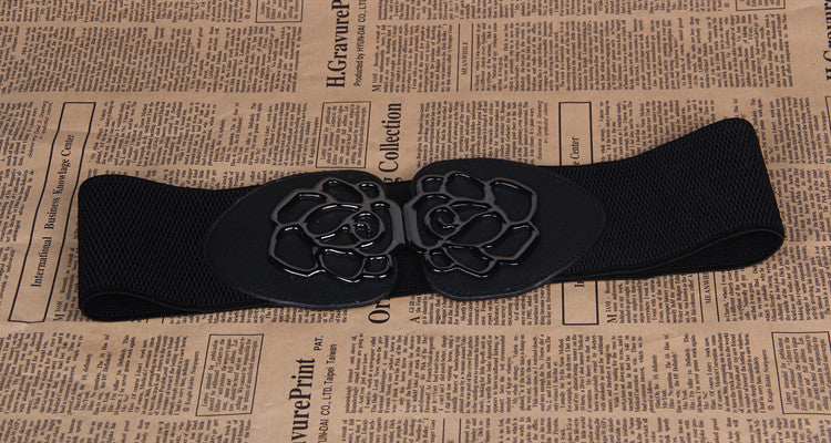 Women's Belt Elastic Belt Belt Rose Buckle Belt Tight Belt