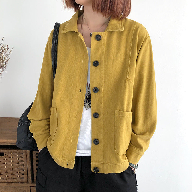 Women's Solid Color Loose-fitting Versatile Lapel Casualwear Tops