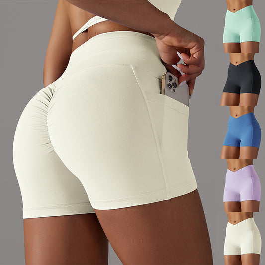 Doppelseitige Shorts für Damen mit gebürsteter V-Taille und überkreuzter Taille