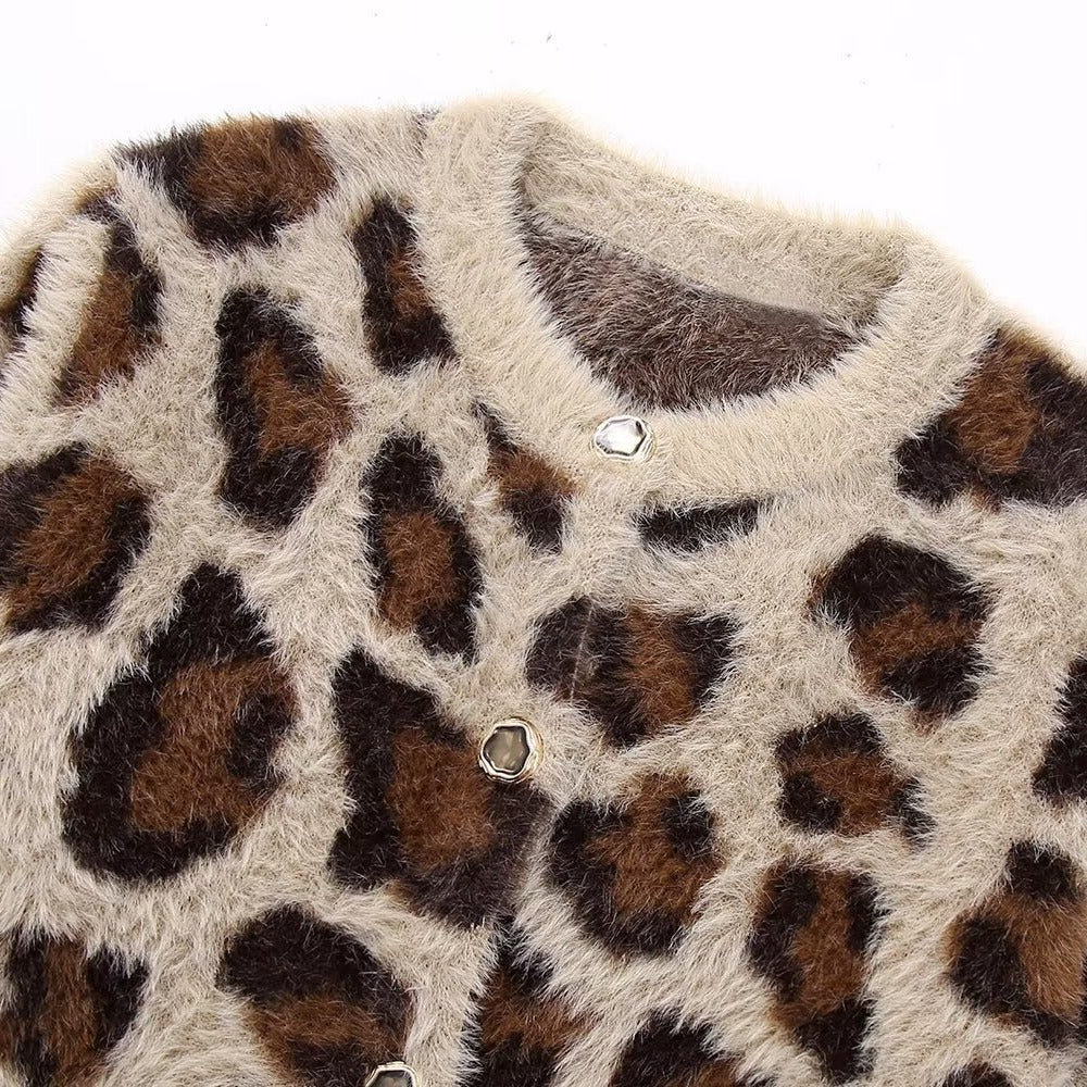 Women's Hong Kong Style Vintage Leopard Print Sweater Coat