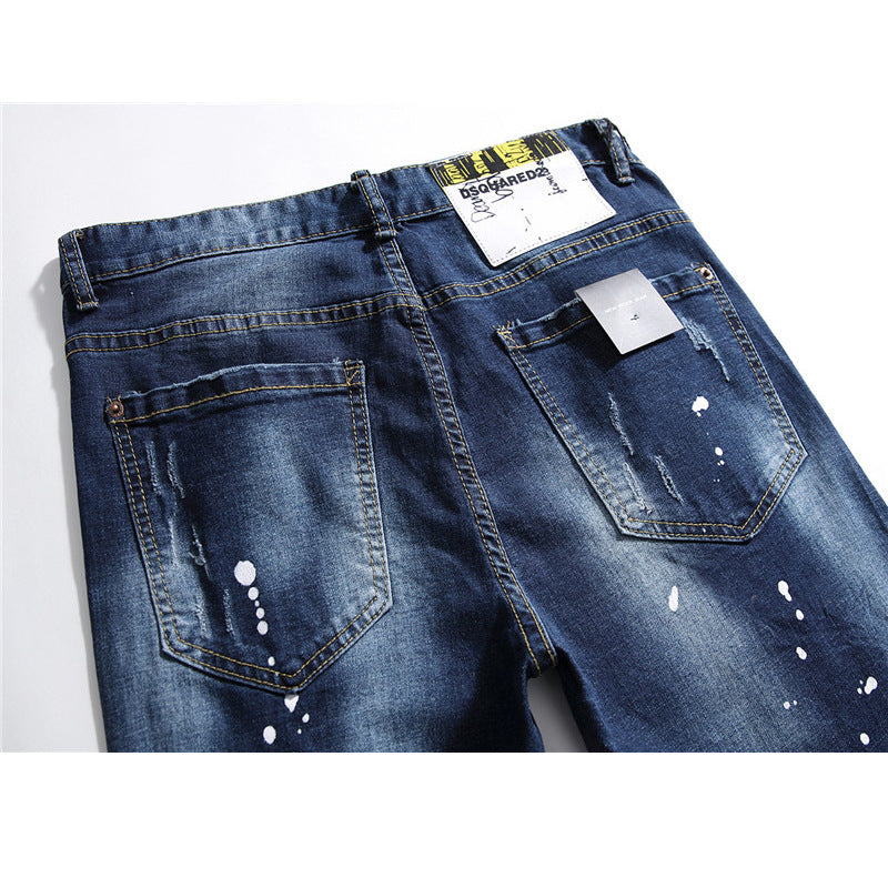 Men Jeans berühmte D2 Männer dünne Jeans Hosen Herren Denim Hose Reißverschluss blau Loch Bleistift Hosen